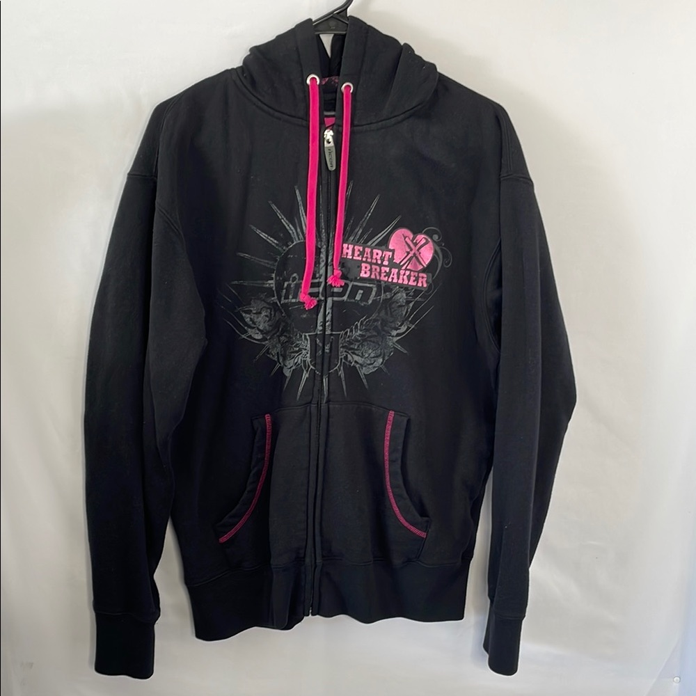Icon Black‎ Hoodie with Pink Graphic